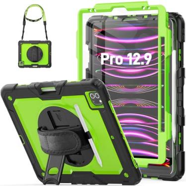 Imagem de HXCASEAC Capa para iPad Pro 12.9 6ª 5ª 4ª geração com suporte para lápis/alça de mão/protetor de tela/acessório de carregamento sem fio, proteção resistente de 12,9 polegadas 2022/2021/2020/2018