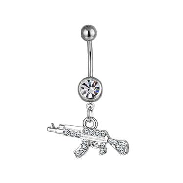 Imagem de FUTIMELY Anel de umbigo de arma de rifle personalizado AK47 pingente de rifle de assalto botão de umbigo unha corpo humano piercing joias para mulheres e homens, Cristal, não incrustado