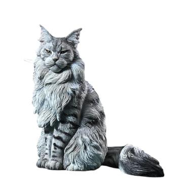 Imagem de RNXRZANK Estatueta de Gato Maine Coon, Estátua de Gato Sentado, Resina, Estátua de Animal, para Casa de Campo, Style C, Tamanho real