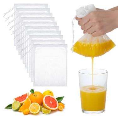 Imagem de XLIUAX Pacote com 10 sacos de leite de nozes, saco de sucos de nylon reutilizável, 19 x 14 cm, branco, 200 sacos de malha fina com cordão para coador de vinho, suco de frutas, café, chá, iogurte