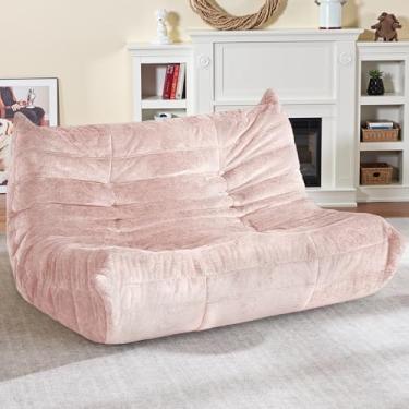 Imagem de HABUTWAY Cadeira de pufe gigante, poltrona gigante para adultos, poltrona lareira, saco de feijão preguiçoso de 2 lugares, sofá de espuma viscoelástica para sala de estar, quarto, escritório (rosa)
