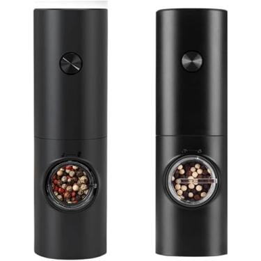 Imagem de Kit 2 Moedor Elétrico de Sal e Pimenta Tempero (Pacote com 2) Conjunto Moedor de Sal Grosso e Pimenta Do Reino Automático Com Recipiente de 70 ml Luz Led Para Churrasco na Cozinha (Preto) (2)