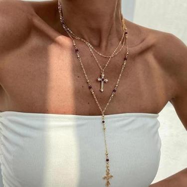 Imagem de Colar longo com cruz de lariat para mulheres, ouro, prata, pilha, presentes de amizade para mulheres, presentes de Natal, joias, Medium, Latão, Sem Pedra Preciosa