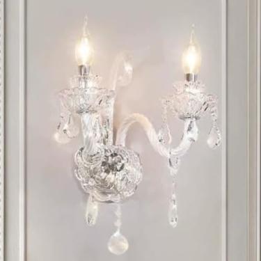 Imagem de Luminária de cabeceira de quarto de luxo em estilo francês, luminária de parede de cristal de luxo, luminária de parede moderna e sofisticada para sala de estar (com duas lâmpadas)