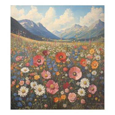 Imagem de Blueangle Pintura a óleo vintage flores silvestres capa ímã máquina de lavar louça, decoração frontal da capa da máquina de lavar louça, adesivos de eletrodomésticos, 58 cm C x 66 cm adesivo magnético