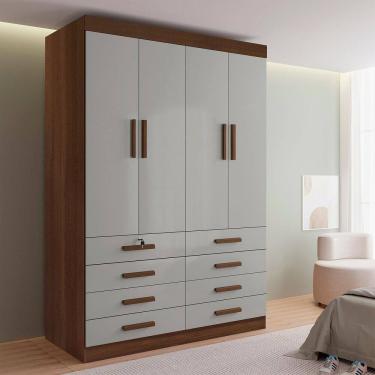 Imagem de Guarda-roupa Solteiro Mdf 4 Portas 8 Gavetas Marselha Plus Castanho / Off White