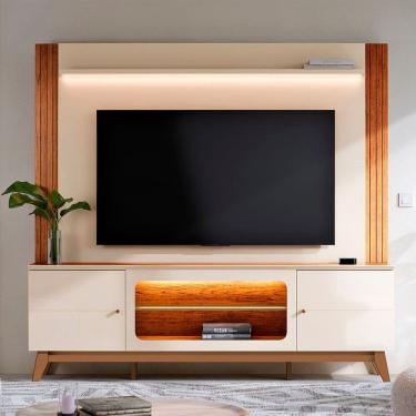 Imagem de Estante Home para Tv 75 Polegadas Maceió 1.9 Off White / Canela