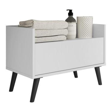 Imagem de Gabinete Armário Banheiro 60 Cm com Pés Retrô Branco Preto