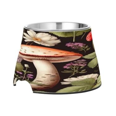 Imagem de Blueangle Tigelas elevadas para cães com aço inoxidável - Prato antiderrapante de 2,3 xícaras para animais de estimação de alta capacidade para saúde da coluna e design de cogumelos e morango (505)