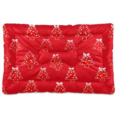 Imagem de SEHANY Cama de árvore de Natal em aquarela para cães e gatos com fundo antiderrapante, caixa de canil, colchão macio para animais de estimação, lavável para cães pequenos, médios e grandes, gatos, 61