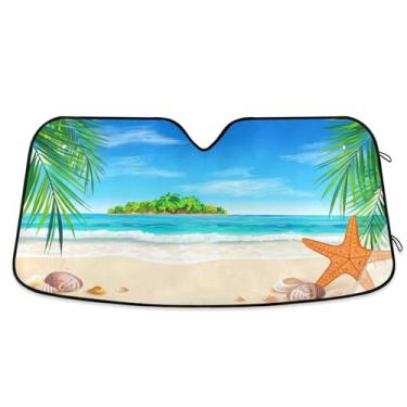 Imagem de SEHANY Para-brisa de carro de verão, mar, praia, para-sol para mulheres, pára-brisa frontal dobrável para carro, caminhão, SUV - Protetor de viseira de sol automotivo bloqueia os raios UV mantém seu