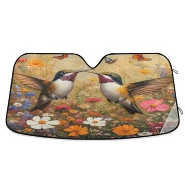 Imagem de ATTX Para-brisa de carro beija-flores silvestres 139.7 cm x 70.1 cm Protetor solar universal com proteção UV, persiana de janela frontal automática dobrável para caminhões Sedans SUVs #328