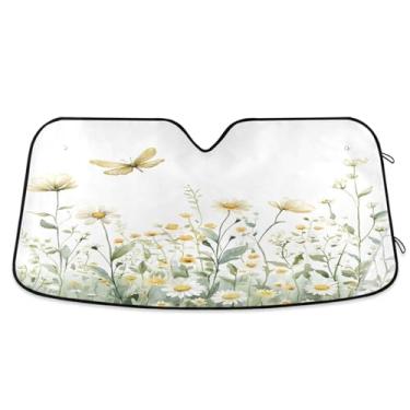 Imagem de ATTX Para-brisa de carro de flores silvestres e borboletas 134.6 cm x 59.7 cm Protetor solar universal com proteção UV, persiana de janela frontal automática dobrável para caminhões Sedans SUVs #471