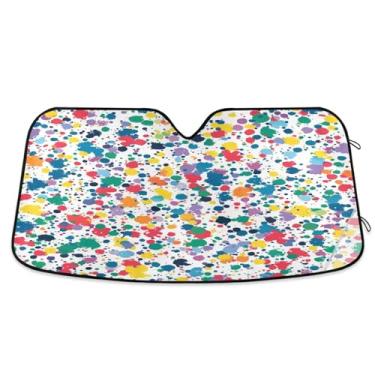 Imagem de ATTX Pára-brisas de carro com respingos de tinta colorida 139.7 cm x 70.1 cm Protetor solar universal com proteção UV, persiana de janela frontal automática dobrável para caminhões Sedans SUVs #816