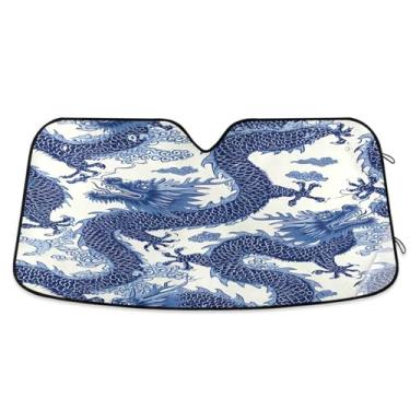 Imagem de ATTX Para-brisa de carro padrão dragão chinês 134.6 cm x 59.7 cm escudo solar universal com proteção UV, persiana de janela frontal automática dobrável para caminhões Sedans SUVs #450