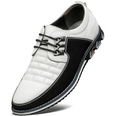 Imagem de AWINIWI Sapatos sociais masculinos, confortáveis, modernos, masculinos, de couro vegano, casual, negócios, escritório, casamento, formal, moderno, Oxfords, Branco e preto, 45
