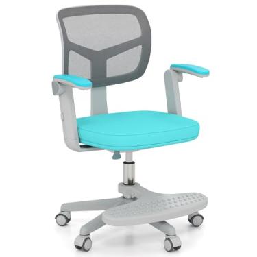 Imagem de Costzon Cadeira de mesa infantil, cadeira ergonômica para computador com rodas, apoio para os pés, altura ajustável, apoios de braços dobráveis e almofada macia removível, cadeira de escritório