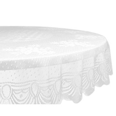 Imagem de DII Home Essentials 100% poliéster, lavável na máquina, chique gasto, toalha de mesa vintage ou sobreposição redonda de 160 cm, renda floral