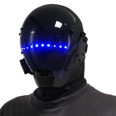 Imagem de Máscara Touch Switch LED com luz azul, máscara punk cosplay para homens, cosplay de Halloween Futurista Techwear capacete punk para adultos