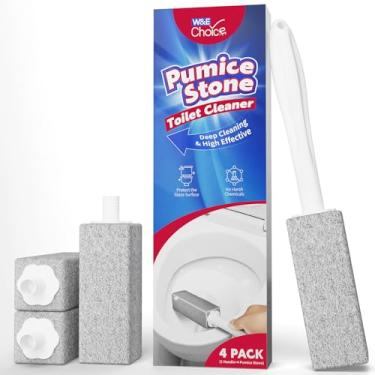 Imagem de W&E Choice Pacote com 4 pedra-pomes para vaso sanitário, pedra-pomes para limpeza de banheira com cabo extra longo, escova de vaso sanitário para limpeza de banheiras, banheiras, churrasqueiras