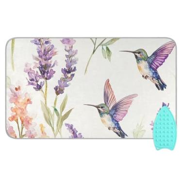 Imagem de Tatenale Tapete de engomar branco com flor de lavanda beija-flor para mesa cobertor portátil para lavadora e secadora bancada viagem