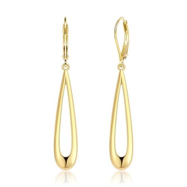 Imagem de ALEXCRAFT Brincos femininos pendentes de prata esterlina 925, banhados a ouro 14K, brincos de gota longa, hipoalergênicos, leves, com fecho de água, brincos de gota d'água para mulheres, joias boêmias