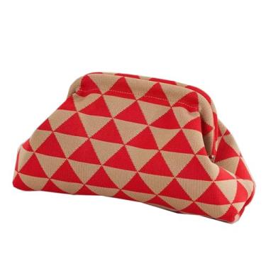 Imagem de Aligoo Bolsas de mão femininas, bolsa de crochê de tecido de praia de verão 2025, bolsa de mão para noite Bolinho de Massa Listrada Franzido Nuvem, Vermelho - 1, One Size