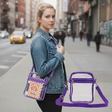 Imagem de Bolsa transversal transparente aprovada para estádio - Bolsa de ombro com alça transparente ajustável com zíperes para eventos esportivos de concertos, Roxa, Portátil