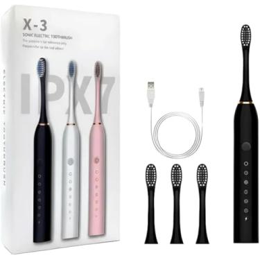Imagem de Escova Dental Elétrica Sônica Recarregável USB 3 em 1 | 42.000 VPM | 5 Modos Limpeza Profunda, Branqueamento e Massagem Gengiva | 7X Mais Remoção de Placa | À Prova D'água IPX7