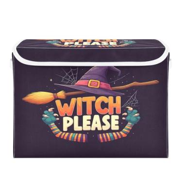 Imagem de STAYTOP Caixas de armazenamento de chapéu de bruxa e vassoura de Halloween com tampas e alça de transporte, caixas de armazenamento dobráveis organizadores de recipientes para casa, quarto, armário