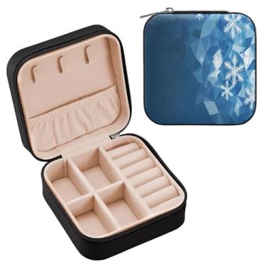 Imagem de Wassud Estojo geométrico de Natal com flocos de neve para mulheres, meninas, senhoras, noiva, mini organizador de joias de couro PU, caixa quadrada de armazenamento de joias para brincos, anéis, colar