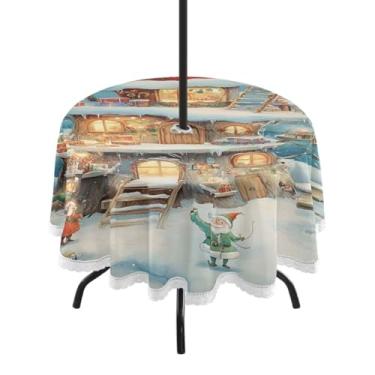 Imagem de CEBUGI Toalha de mesa redonda para uso ao ar livre, fundo natalino, impermeável, com furo Umberlla, capa de mesa lavável para pátio, cozinha, sala de jantar, 152 cm