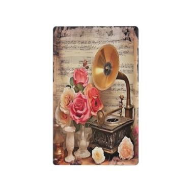 Imagem de Wassud Placa de cobertura vintage para interruptor de luz de gramofone e rosas, capas de tomadas duplex, placa de parede, decoração de casa, sala de estar, quarto, decoração