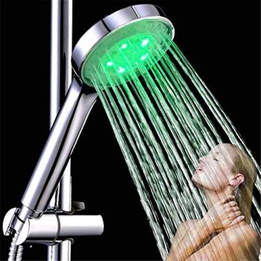 Imagem de YYBOES Chuveiro cabeça de chuveiro filtro de chuveiro elétrico cabeça de chuveiro de alta pressão chuveiro de mão de alta pressão cabeça de chuveiro de mão única cor verde abs cromado