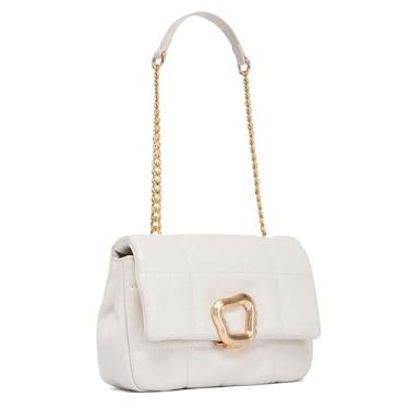 Imagem de NEWBELLA Bolsa quadrada pequena feminina com alça de corrente - bolsa versátil de ombro ou transversal, mini bolsa moderna para uso diário, Creme, Casual