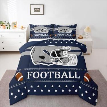 Imagem de Feelyou Conjunto de edredom de futebol, solteiro, para crianças, meninos, meninas, tema esportivo, futebol, cidade, edredom para decoração de quarto, microfibra, 2 peças com 1 fronha