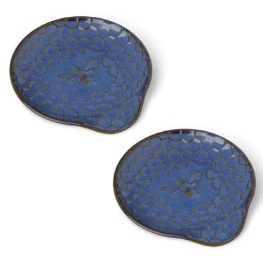 Imagem de GDCZ Pratos de sobremesa de cerâmica, mini pratos de jantar de 13 cm, pratos de jantar para bolo, waffle, lanches, micro-ondas, forno e lava-louças, conjunto de 2 (azul)