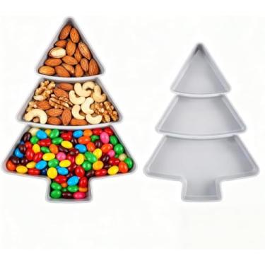 Imagem de DOITOOL 2 peças bandejas de aperitivos para lanche em forma de árvore de Natal sobremesa pratos de servir bandejas de servir frutas queijo bandeja de sobremesa prato cinza