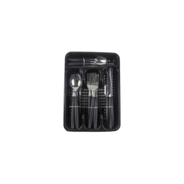 Imagem de Conjunto de Talheres em Aço Inox Preto, 25 Peças, com Porta Talher, Cabos em Polipropileno, 6 Garfos, 6 Facas, 6 Colheres de Mesa, 6 Colheres de Chá