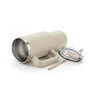 Imagem de Garrafa Canecão Térmica Inox 1300ml Parede Dupla com Alça e Canudo – Hidratação Prolongada – Inox Reciclado – Pintura a Pó Premium – Uso Diário, Academia e Viagem (Bege)