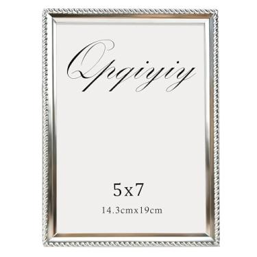 Imagem de QPQIYIY Porta-retrato 12 x 17 cm com capa de vidro real, molduras de metal com suporte de mesa ou parede, corda prateada
