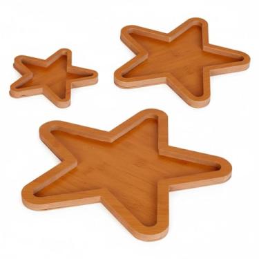 Imagem de Kit Petisqueira Estrela Natalina em MDF, 3 Peças, Tamanhos 13x13cm, 21x21cm e 30x30cm, Decoração para Mesa de Ceia e Confraternizações