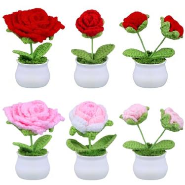 Imagem de Surakey Flores de crochê, lindos vasos de flores, presentes de aniversário para mulheres, dia do professor, formatura, aniversário, Natal, dia dos namorados, decoração de mesa, decoração de escritório