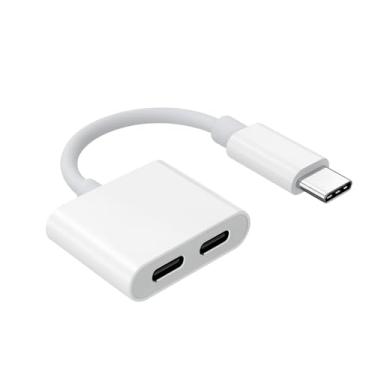 Imagem de D & K Exclusives Adaptador de áudio e carregamento USB C – Divisor USB tipo C 2 em 1 para fones de ouvido + carregamento rápido | Duas portas USB-C | Conversor compacto de 12 cm