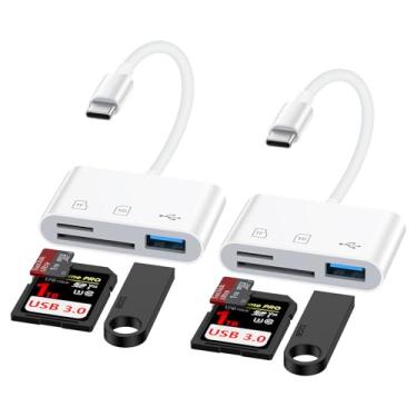 Imagem de Leitor de cartão micro SD USB C para iPhone 17 Pro Max Air 16e 16 15 tipo C para TF/cartão de memória micro velocidade 3 em 1 para Samsung Galaxy S25, pacote com 2 adaptadores de câmera digital com