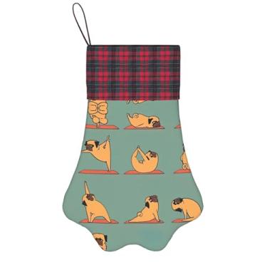 Imagem de SKKNT Yoga Pug Print Meias de Natal Animais de Estimação Decoração de Natal Cães Gatos Árvore Decoração Doce Presente Conveniente