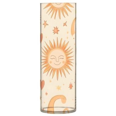 Imagem de JUZIHAI Vaso com padrão de sol para flores, 9,9 cm x 30 cm, cilindro de plástico, moderno, vaso de flores para centro de mesa de casamento, decoração de casa