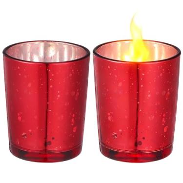 Imagem de Luxshiny Conjunto de 2 Castiçais de Vidro Vermelho para Velas Tealight, Castiçais Pequenos para Velas Votivas, Decoração de Centro de Mesa para Casa E Festas