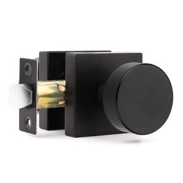 Imagem de Orger Puxadores de porta de passagem pretos foscos, maçanetas de porta de armário pretas sem chave de liga de zinco, maçanetas modernas de base quadrada resistente serrilhada para corredores, 1 pacote