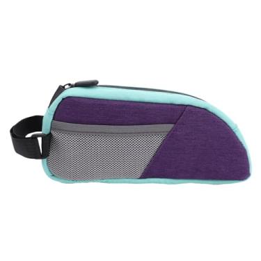 Imagem de Asixxsix Bolsa para Bicicleta Com Tubo Superior, Bolsa para Quadro de Bicicleta à Prova D'água Com Zíper de Acesso Rápido e Alças Ajustáveis, Design Ergonômico Fino Com Capacidade de 0,8L (Roxo Verde)